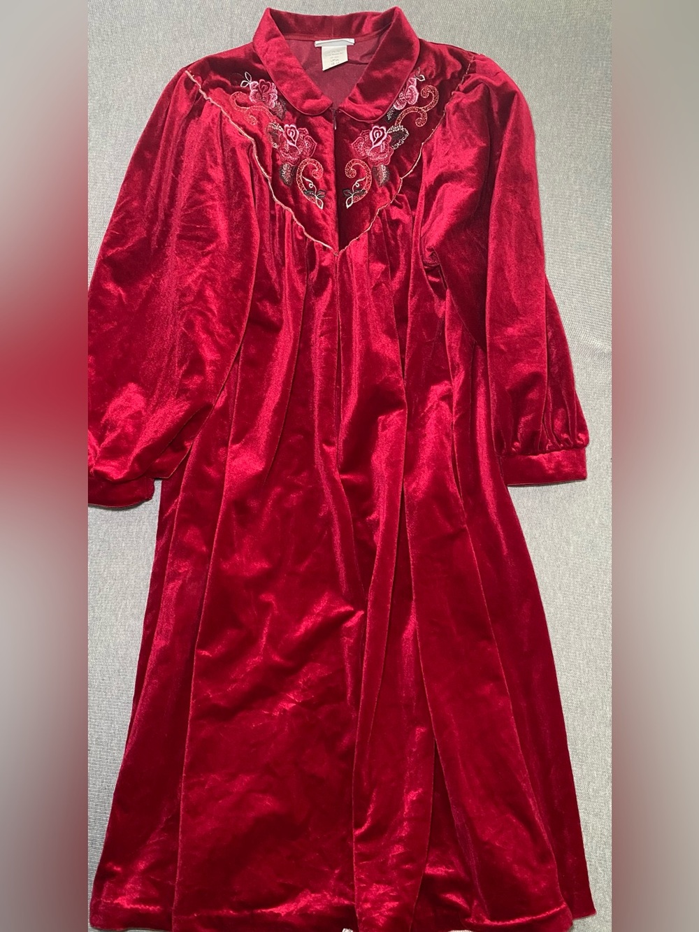 Vtg Gilligan O'Malley Velvet Lounger Embroidered Floral Housecoat Sz Large